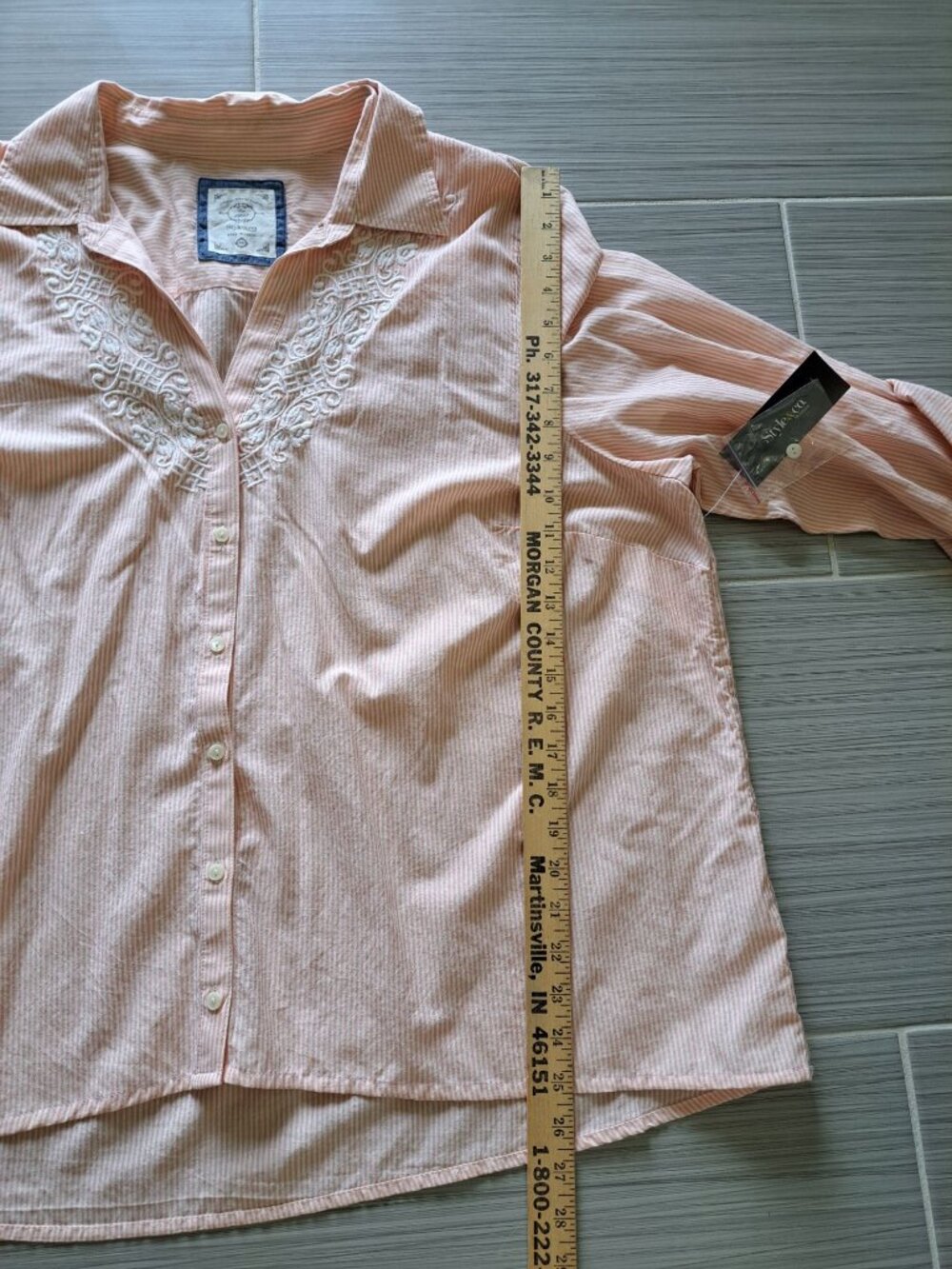 New Size 3XL Style & Co Womens Railroad Embroidered Button-Down Shirt Roll-Tab - Picture 10 of 12
